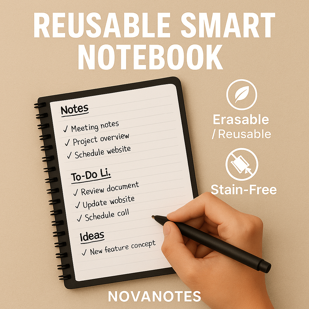 Reusable Eco-Friendly Smart Notebook (With Pen & Cloth)